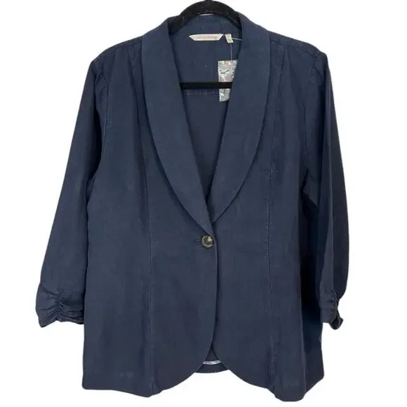 Soft Surroundings Tencel Linen Blend Navy Blue Blazer Jacket Size Large NWT - Picture 4 of 16